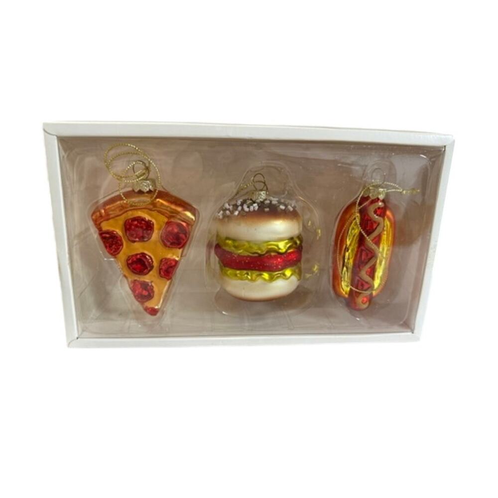 Hot Dog Pizza Hamburger Fast Food Christmas Ornaments New in Box